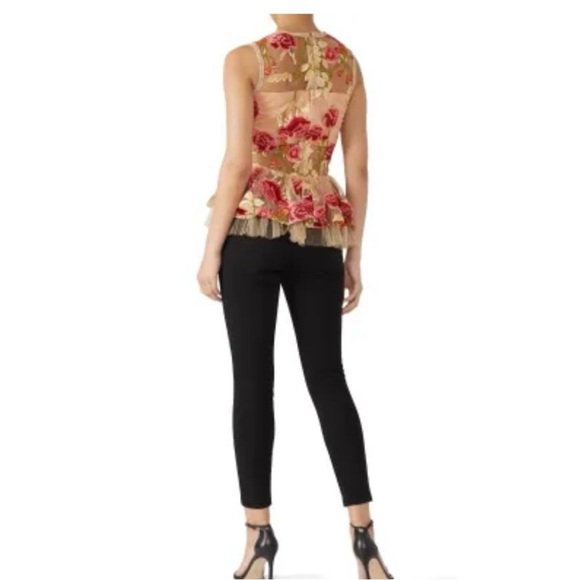VONE Embroidered Floral Sleeveless Sheer Lelan Peplum Blouse—SZ. 6 - Picture 3 of 16